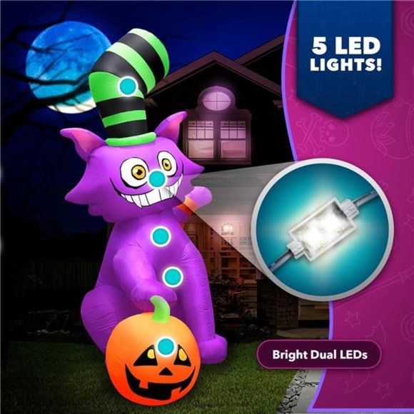 Halloween Inflatables Large 7 ft Top Hat Cat - Inflatable Blow Up Arch - Picture 3 of 7